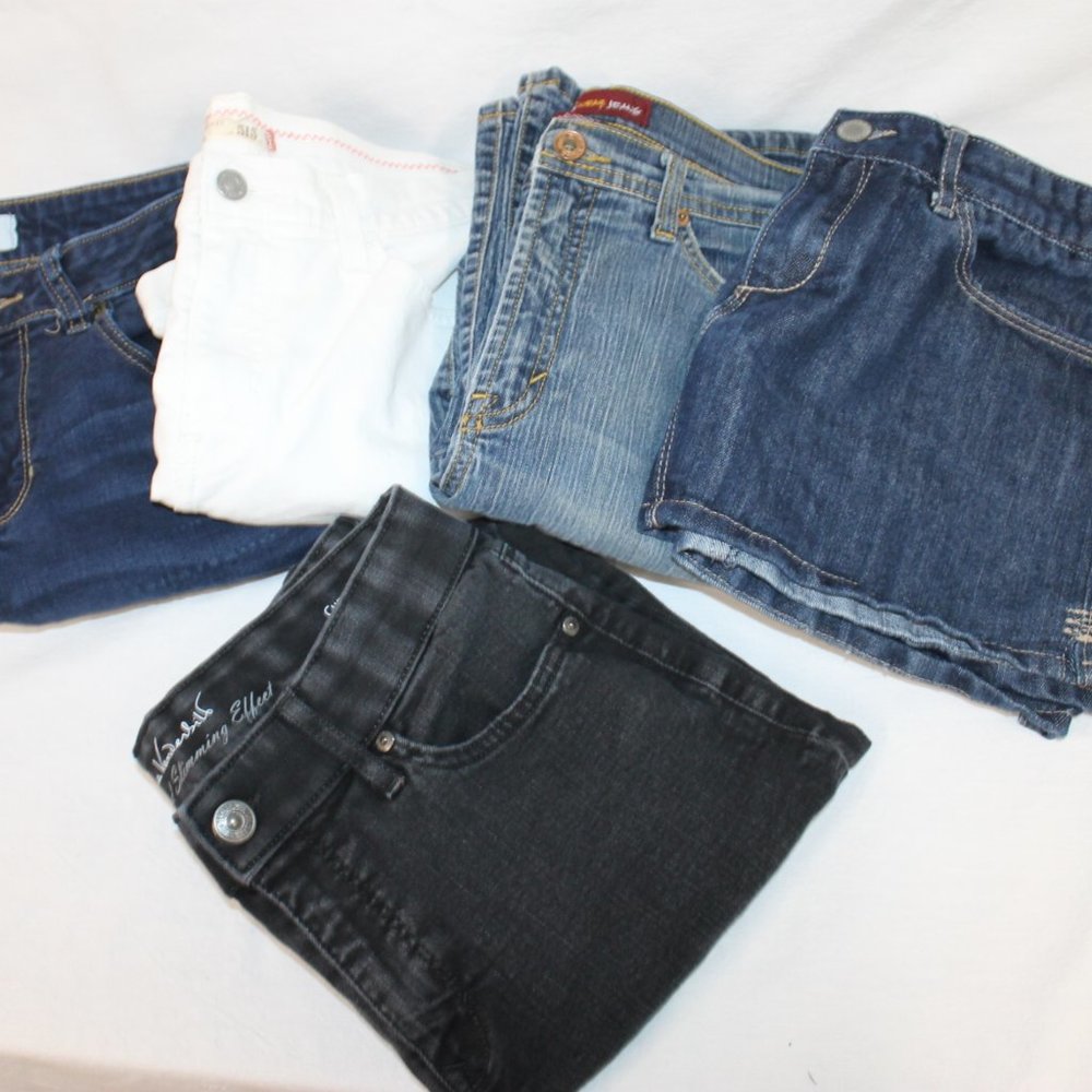 Lot of 5 Jeans Denim Pants, Shorts & Skirt Size 10 Black, Blue, White Mixed Lot